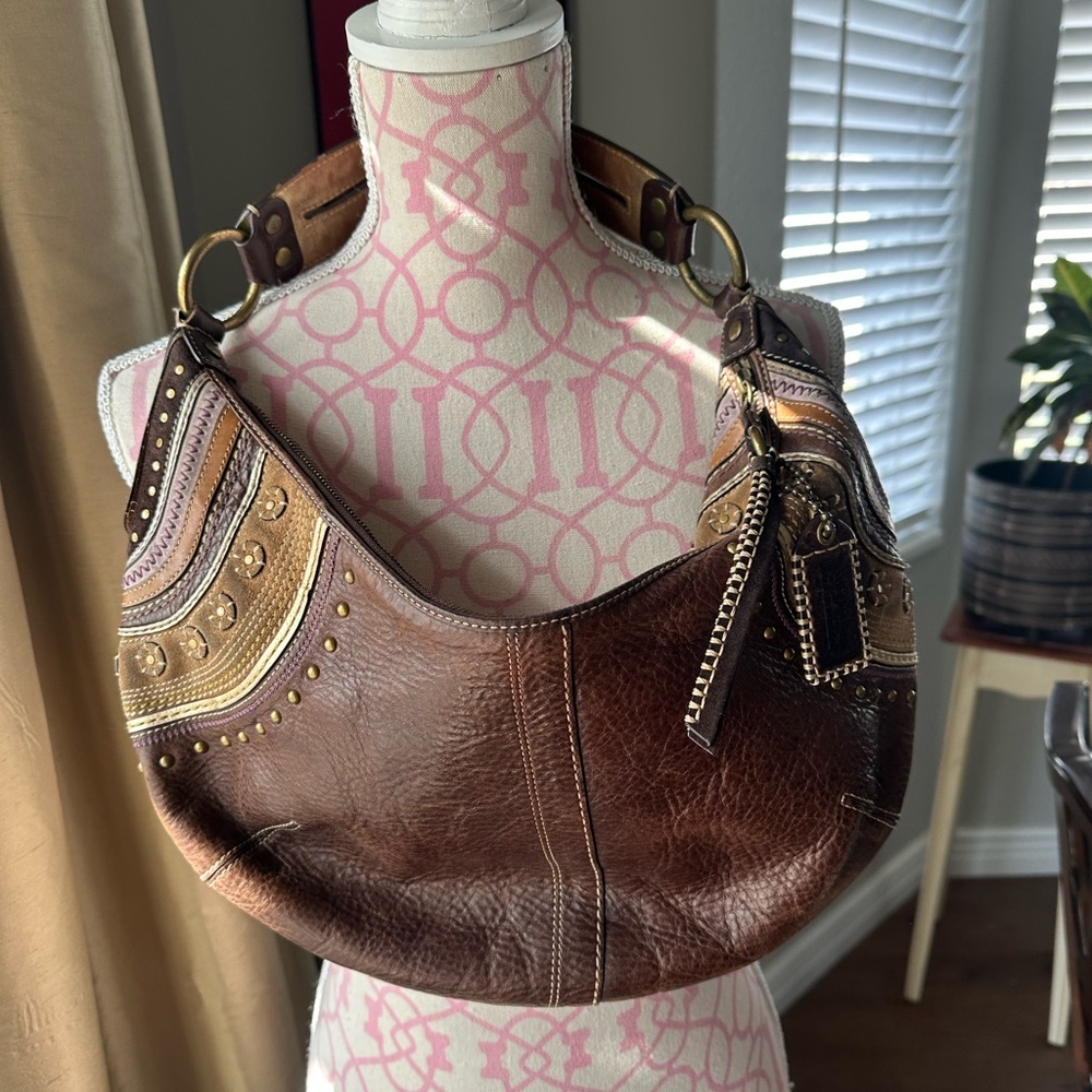 Coach Brown Leather vintage hobo Y2K limited soho Dylan western shoulder bag - Picture 2 of 5
